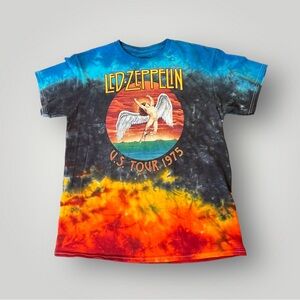 Led Zeppelin Shirt Adult Med Blue Tie Dye Band Tee 1975 US Tour Graphic Mens
